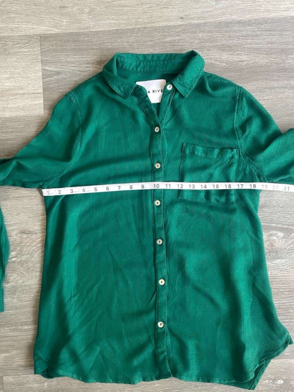Lola River Emerald Green 100% Viscose Button-Up Blouse | Lightweight Long Sleeve - Picture 6 of 7
